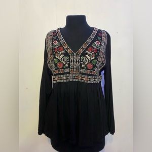 Black Embroidered Top | Pink Rose